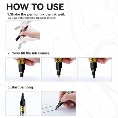 TRANSON 2 Black and 2 White Paint Markers for Fabric Rock Craft Diy Painting Medium Tip Oil Based Waterproof