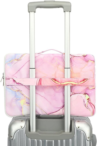 canvaslife 360° Protective Laptop Sleeve Case Bag with 4 Pockets for MacBook Pro 16 inch and 15 inch-15.6 inch Laptop (Pink Marble)