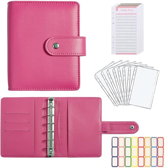 A7 Budget Binder Set - Mini Money Organizer for Cash Saving, Cash Stuffing Envelope System, Planner Binders with Pockets, Sheets and Stickers, Rose Red