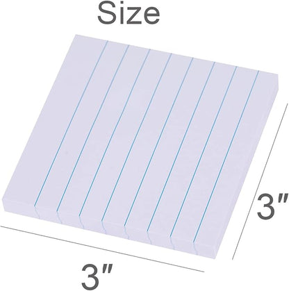 Vanpad Lined Sticky Notes 3x3 Inches, Light Purple Pink Ruled Self-Stick Pads, Easy to Post for Home, Office, Notebook, 8 Pads/Pack