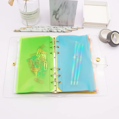 Colorful PVC Binder Pockets 12pcs A6 Binders Zipper Pouch Bag Loose Leaf 6 Holes PVC Zip Organizer Folder for Journal Budget Filing Pocket Bags