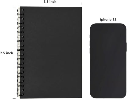 Blank Spiral Notebook, 3-Pack, Soft Cover, Sketch book, 100 Pages / 50 Sheets, 7.5 inch x 5.1 inch, 100GSM, (Black)