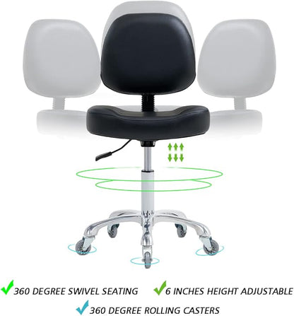 Vanity Rolling Chair Esthetician Shop Stool with Wheels,Ergonomic Lash Armless Office Chair, Desk Chair for Makeup Bedroom Classroom (Black)