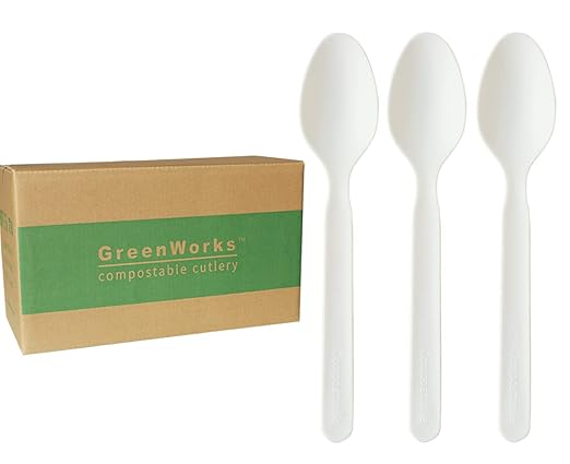 GreenWorks 1000 Heavy-duty Compostable Spoons,BPI Certified 7" Series Large Bulk Disposable Cutlery Spoon
