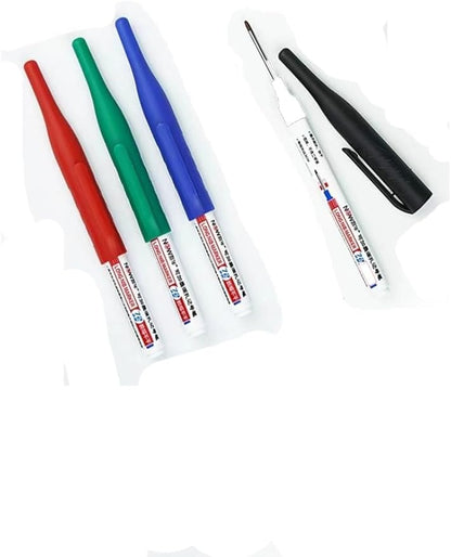 Long Head Deep Hole Marker Pens, 2024 Upgrade, Permanent, Quick-dry, Waterproof Long Nib, Colorful Carpenter Deep Reach Markers, 4 Color Set, Black/red/green/blue