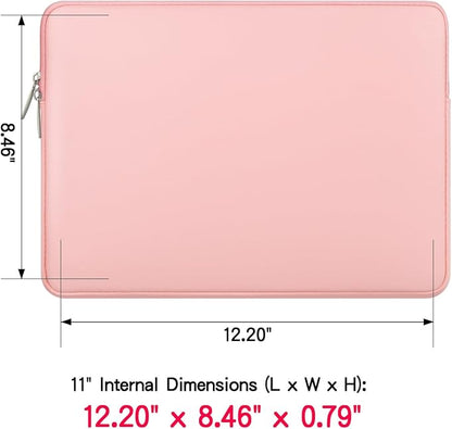 RAINYEAR 11 Inch Laptop Sleeve Soft PU Leather Case Protective Water Resistant Zipper Cover Padded Carrying Bag Compatible with 11.6'' MacBook Air Surface for 11" Chromebook Notebook Computer (Pink)
