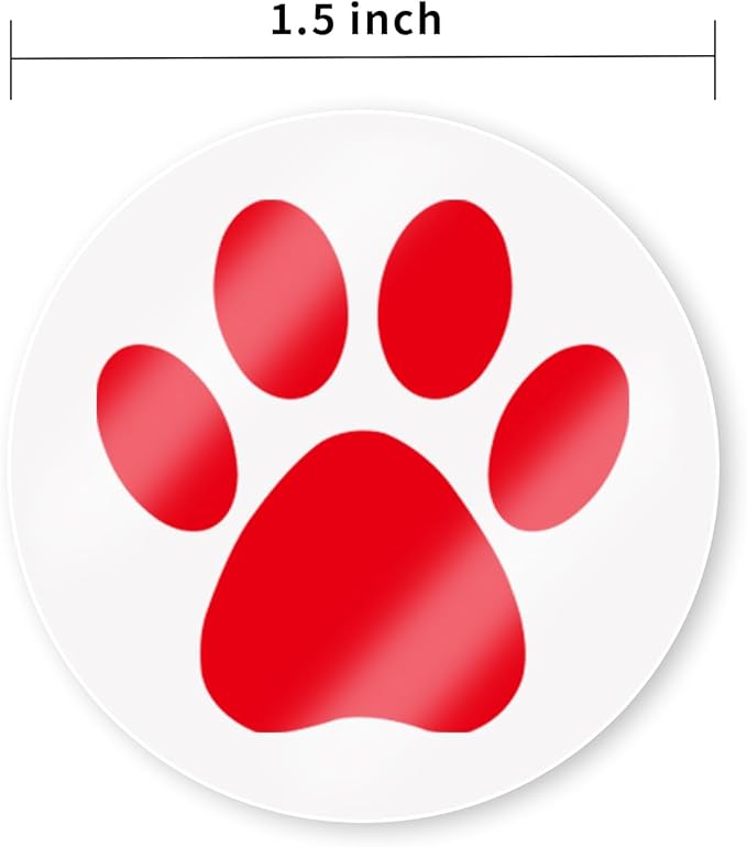 Paw Print Stickers, 1.5" Clear Round Bear Paw Stickers with Perforation Line (500 PCS, Red)