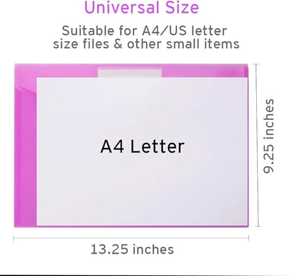 Sooez 20 Pack Folders Plastic Envelopes, Clear Plastic File Folder for Document, Letter A4 Size Poly File Envelopes with Label Pocket, Snap Button for Home Work Office Organizer, 5 Colors