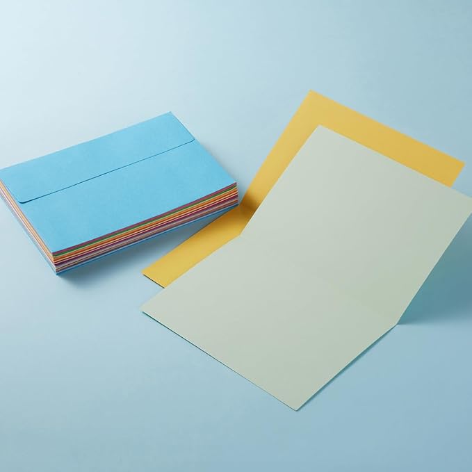 Wishop 50 Pack Self-Adhesive Envelopes with Fold Cards for Wedding Invitations, Greeting Cards, Baby Shower, Letter Mailing (Colorful, 5x7)