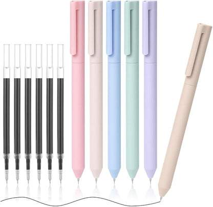 AUAUY 6PCS Gel Pens, Retractable Quick Dry Gel Ink Pen, Pens for Journaling with 6 Refill, Cute Pens, Smooth Writing Pens, 0.5mm Black Ink Pens, Office School Supplies Gifts for Women & Men (Morandi)