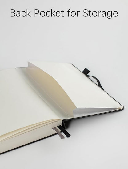 Thick College Ruled Notebook with 366 Numbered Pages, A5 Journals for Writing with 100GSM Lined Paper, Hardcover Leather Notebooks for Women Men School Note Taking Office Work Diary, 5.7"x8.3" Black