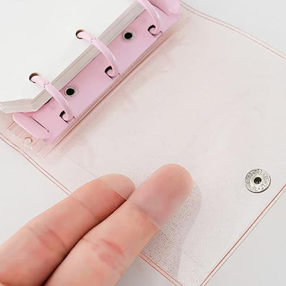 3 Ring Glitter Binder Cover Clear PVC Notebook Cover Protector Loose Leaf Folder Binder Mini Transparent Binder Pockets with Paper Pink