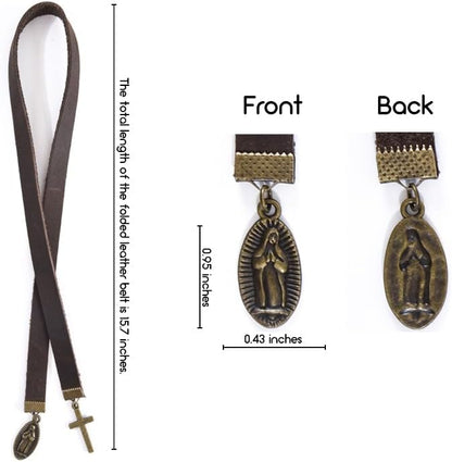 Bookmarks, Handmade Retro Cross Virgin Mary Bookmark with Long Leather Straps, Christian Saint Book Mark, Ideal Catholic Gift (Style 8)