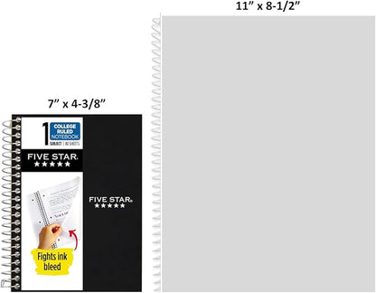 Five Star Spiral Notebook, 1 Subject, College Ruled Paper, Personal Size - 7" x 4-3/8", 80 Sheets, Gray (450048AA3-ECM) (Packaging May Vary)