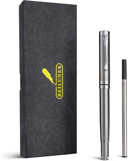 BEILUNER Silver Ballpoint Pens, Stainless Steel Body, Smooth Writing Experience, Dishwasher Safe, Gift Box with Extra Refill