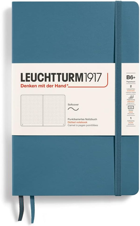 LEUCHTTURM1917 - Notebook Softcover Paperback B6+ - 123 Numbered Pages for Writing and Journaling (Dotted, Stone Blue)