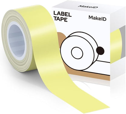 MakeID Label Maker Tape - Self-Adhesive Sticker Label Tape Refill Compatible with MakeID L1 Q1 Label Machine - Waterproof 6-Layer Laminated Film, Split-Back Design, 0.63"x13' (16mm x 4m)