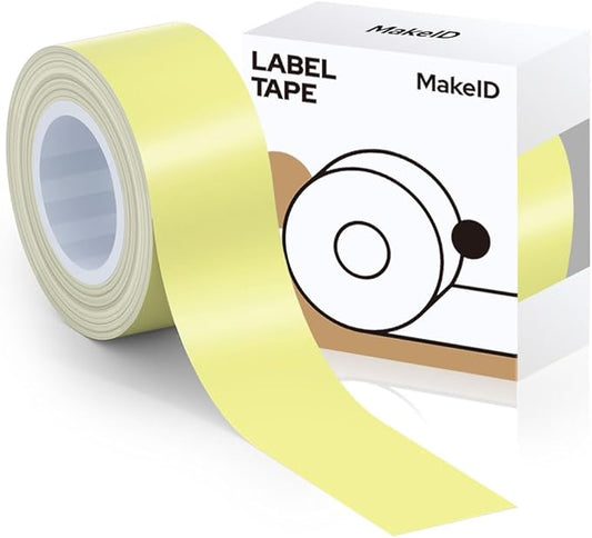 MakeID Label Maker Tape - Self-Adhesive Sticker Label Tape Refill Compatible with MakeID L1 Q1 Label Machine - Waterproof 6-Layer Laminated Film, Split-Back Design, 0.63"x13' (16mm x 4m)