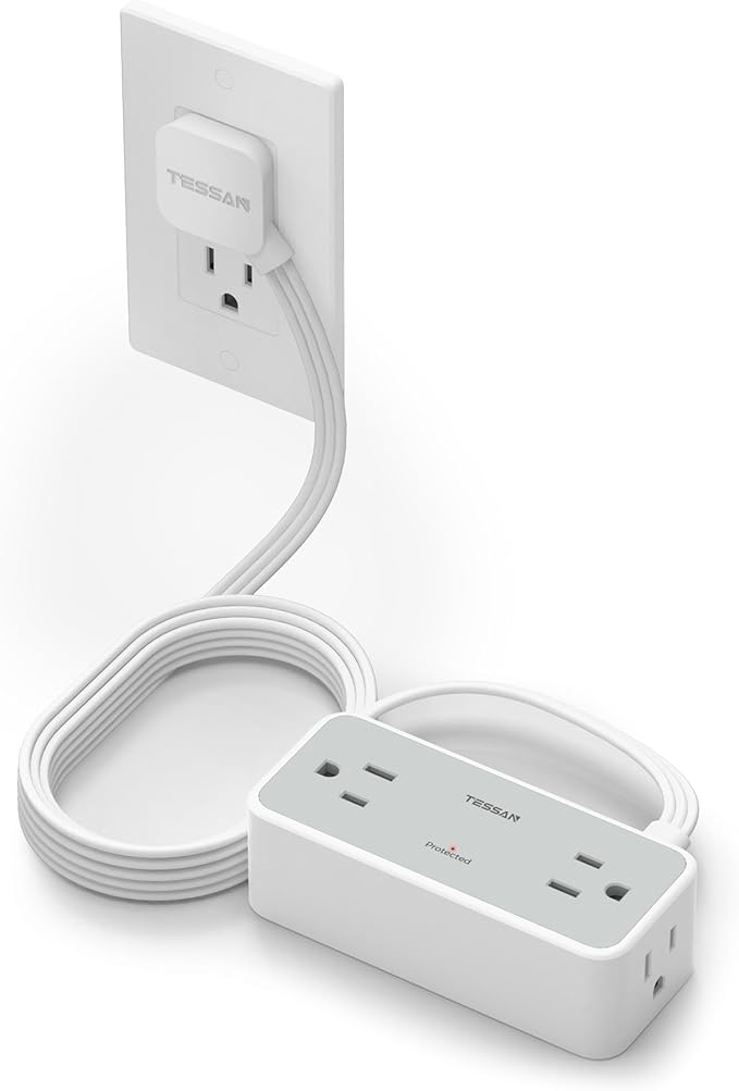 5FT Flat Extension Cord, TESSAN Surge Protector Power Strip with 4 Widely Spaced AC Outlets, 900 Joules Surge Protection, Ultra-Thin Flat Plug Desk Charging Station for Home Office Dorm Essentials