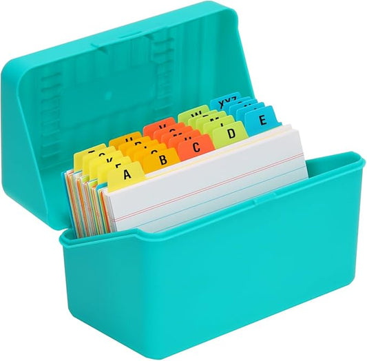 H4D 3x5 Index Card Holder with 100 Heavyweight Ruled Index Cards and 25 Plastic Dividers, Teal