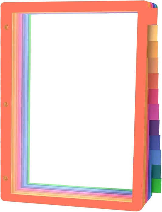 HABGP 3 Ring Binder Dividers, 12-Tab Plastic Clear Binder Dividers, Multicolor Monthly Dividers, Letter Size File Organizer 3 Hole Punch, 1 Set 12 Pcs Write On Tabs for Notebook