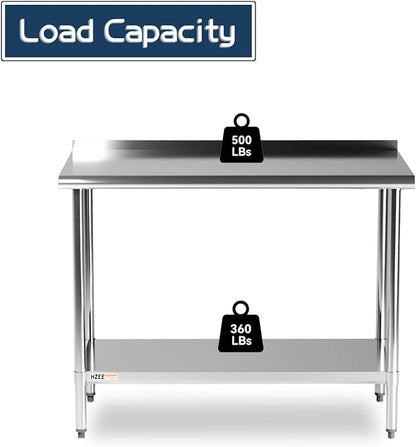 Stainless Steel Table for Prep & Work with Blacksplash and Adjustable Undershelf 36 x 24 inches,3ft, Heavy Duty Commercial Kitchen Table for Restaurant, Home, Hotel, Kitchen Prep Tables