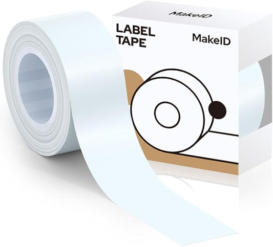 MakeID Label Maker Tape - Self-Adhesive Sticker Label Tape Refill Compatible with MakeID L1 Q1 Label Machine - Waterproof 6-Layer Laminated Film, Split-Back Design, 0.63"x13' (16mm x 4m)
