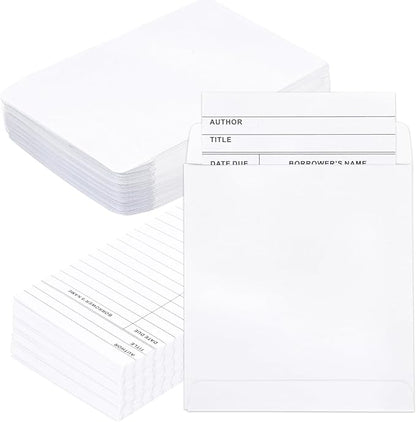 100 Piece Library Pockets & Cards - Check Out Cards & Book Envelopes for School, Office & Public Library