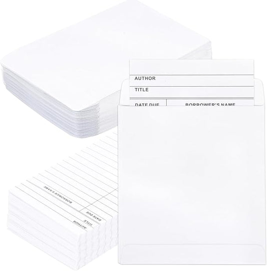 100 Piece Library Pockets & Cards - Check Out Cards & Book Envelopes for School, Office & Public Library