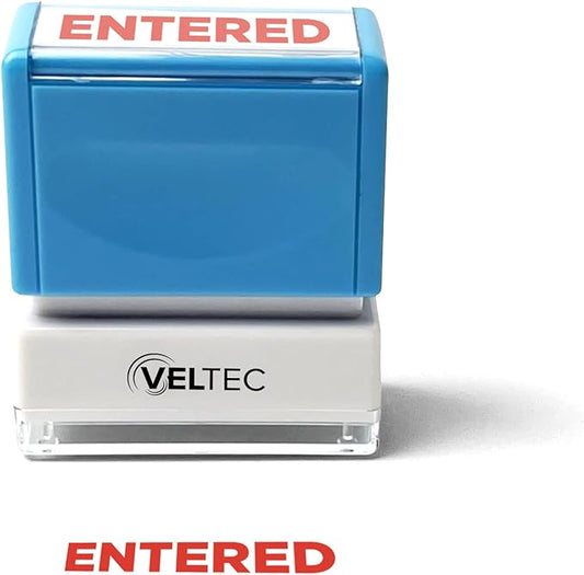 Veltec Premium Pre-Inked Message Stamp, Red Ink (Entered)