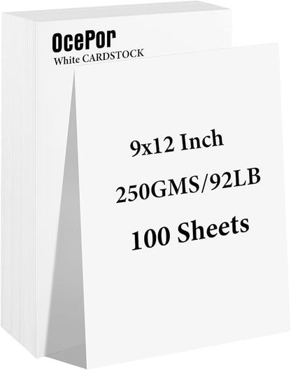 100 Sheets White Cardstock 9” x 12”, 92lb/250gsm Black Card Stock, Thick Card Stock Paper, Heavy Cardstock Paper for Printer, Resume, Scrapbooks, Art, Crafts, Business Cards