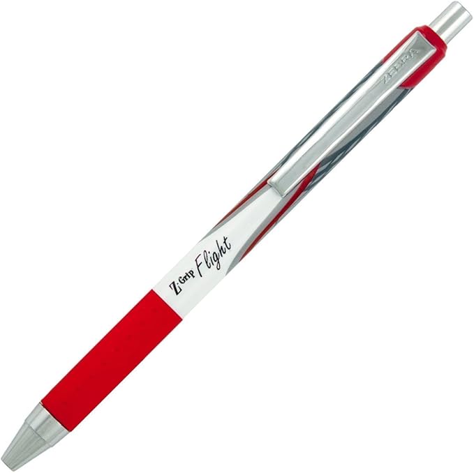 Zebra Pen Z-Grip Flight Retractable Ballpoint Pen, Bold Point, 1.2mm, Red Ink, 12-Count