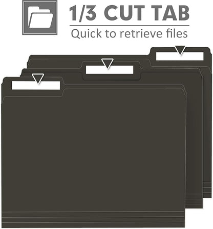 File Folder, PANDRI 120 Pack File Folder, 1/3 Cut Tab, Letter Size, Filing Folder for Office School Business, Black