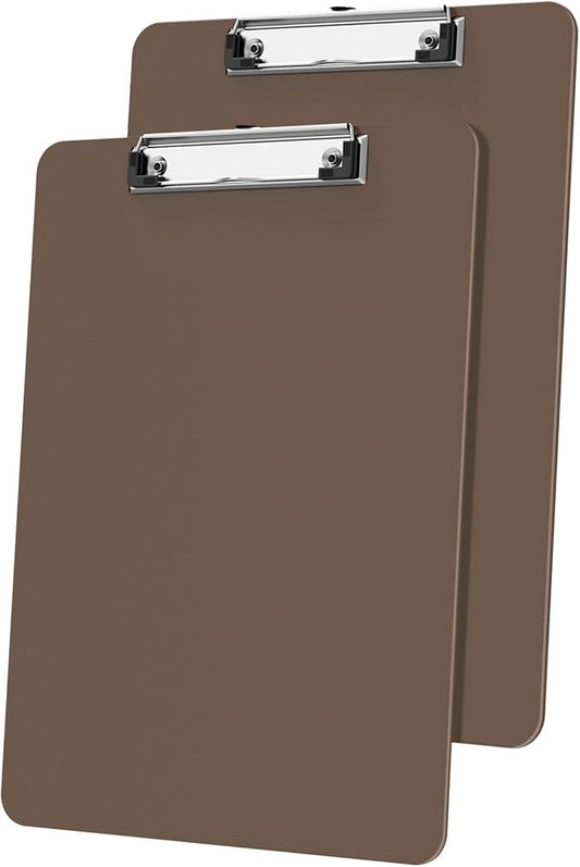 Plastic Clipboards 2 Pack, A4 Brown Clip Board 8.5x11 for Classroom, Students, Kid, Woman, Size 9" x 12.5" with Low Profile Clip, Office & School Supply