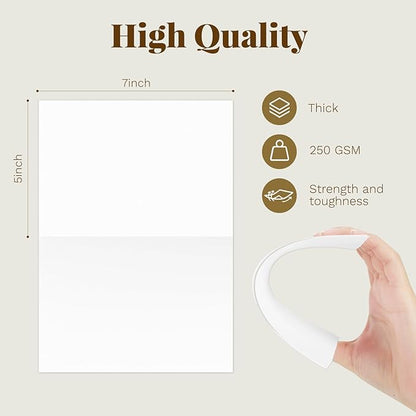 Blank White Cards and Envelopes with Clear Cello Bags, Goefun 100 Pack 5 x 7 Folded Cardstock and A7 Envelopes Self Seal for Invitations, Wedding, Birthday and DIY Greeting Cards