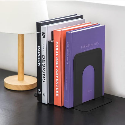 MaxGear Premium Matte Painted Book Ends, Heavy Duty ＆ Sturdy Bookends for Shelves, Office Non-Skid Metal Book End, Book Stopper for Books/CDs/DVDs, 6 x 4.6 x 6 in, Black (2 Pairs/4 Pieces, Large)