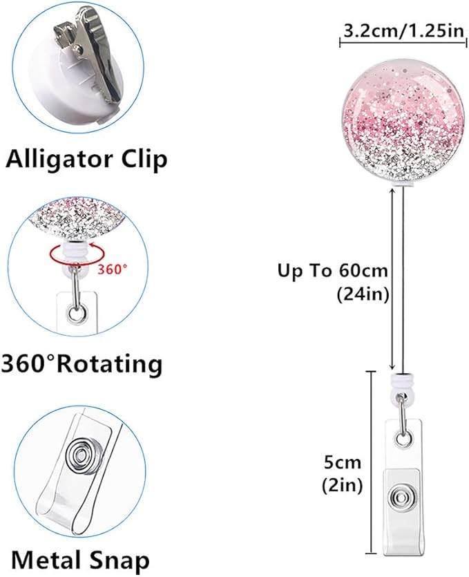 Retractable ID Badge Holder Nurse Badge Reels with Clip Name Card Holders for Office Worker Doctor Nurse (Marble 4-1)