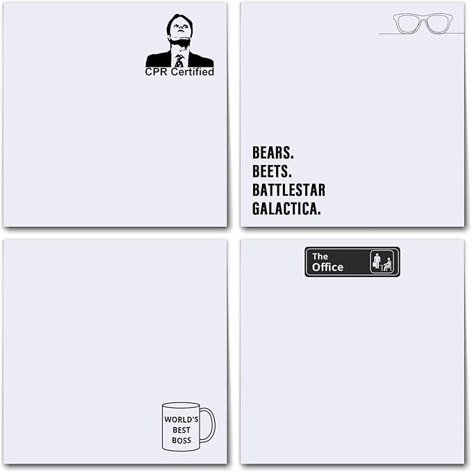 Funny Sticky Notes Cute 4 Pads, Office Sticky Note Pads, CPR Certified, World's Best Boss, Cute Sticky Notes Office Desk Gifts, Self-Stick Note Pads Bulk, Set of 4