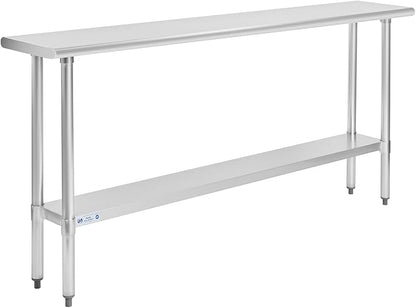 HALLY Stainless Steel Table for Prep & Work 14 x 72 Inches, NSF Commercial Heavy Duty Table with Undershelf and Galvanized Legs for Restaurant, Home and Hotel