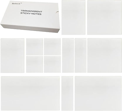 Transparent 650 Sheets, Clear, See Through Invisible Translucent Sticky Notes for School, Office 13 Packs, (1.5"x1.5" , 3"x1" , 3"x2" , 3"x3", 3"x4" ,3"x5")