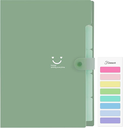 Forvencer Accordion File Organizer, Letter Size, 5 Pocket Expanding File Folder, Cute File Folder with Labels, Portable File Organizer for School Office Supplies, Folders for Documents, Olive Green