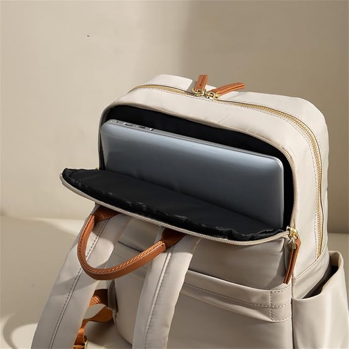 Versatile Oxford Cloth Women's Backpack - Minimalist Design for Daily Commute, Laptop Storage, and More! (Ivory)