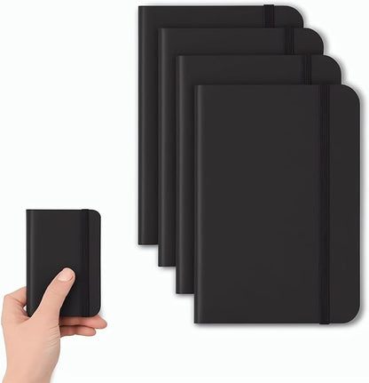 4 Pack Pocket Notebook Small Notebook, 3" x 4.4" Journal Notebook Hardcover with Thick Lined Paper, 200 Pages Leather Cover Mini Journal Notepad (Black)