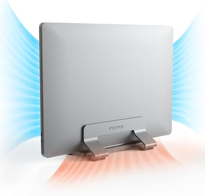 Aluminum Vertical Laptop Stand Dock Holder, Adjustable Slot Width 12-42mm, Space-Saving Upright Storage for MacBook and Laptops