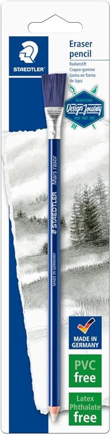 Staedtler Eraser Pencil with Brush, White, Blue, 1 Count (Pack of 2)