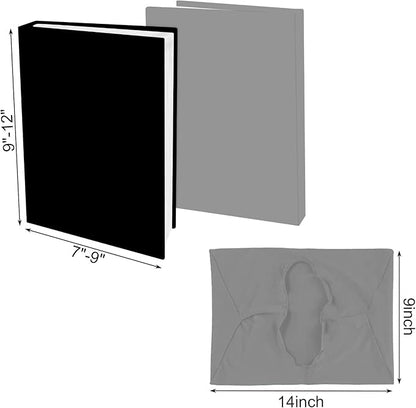 2 Pack Stretchable Jumbo Book Covers, Washable Durable Reusable Book Protector fits Hardcover Textbooks up to 9" X 12" Office Supplies with Free Sticker Labels (Grey + Black)