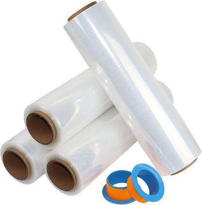 BOMEI PACK Clear Stretch Wrap Roll with Plastic Handle 18" x 1000 Feet 80 Gauge 4 Pack, Shrink Wrap Heavy Duty, Self-Adhering Plastic Wrap for Shipping, Moving