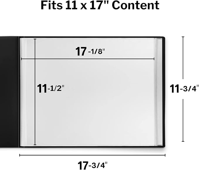 Dunwell 11x17 Portfolio Binder (Black, Horizontal), Presentation Book with 24 Pockets, Large 11 x 17 Art Portfolio Folder, Acid-Free Poly Cover and Sleeves