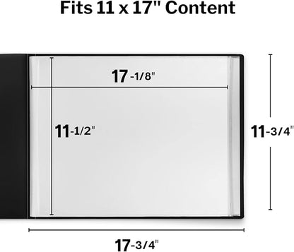 Dunwell 11x17 Portfolio Binder (Black, Horizontal), Presentation Book with 24 Pockets, Large 11 x 17 Art Portfolio Folder, Acid-Free Poly Cover and Sleeves