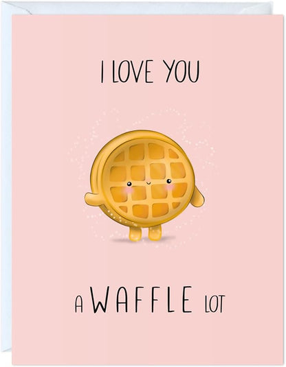 ALY LOU Anniversary Card for Her Him/Girlfriend Wife/Husband Boyfriend, Friendship Thank You Birthday Kawaii Greeting Card (I Love You A Waffle Lot)